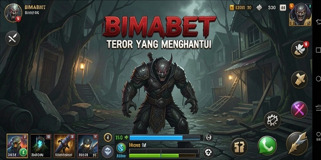 Screenshot gameplay menegangkan dari BIMABET dengan elemen horor yang kuat.