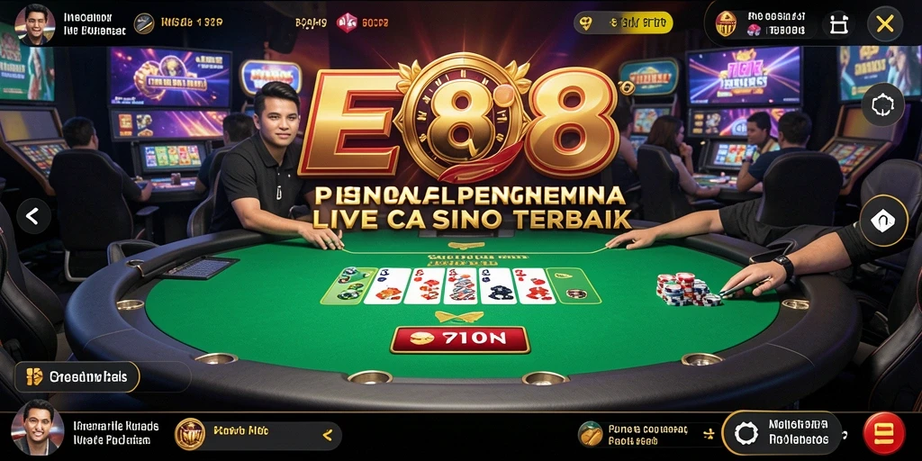 Screenshot E88 menunjukkan dealer yang sedang berinteraksi dengan pemain dalam permainan Live Casino.