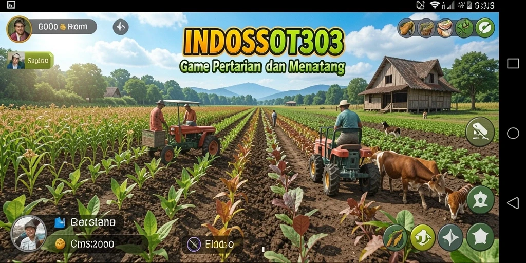 Tampilan menarik dari game pertanian INDOSLOT303 yang menggambarkan kebun yang indah.