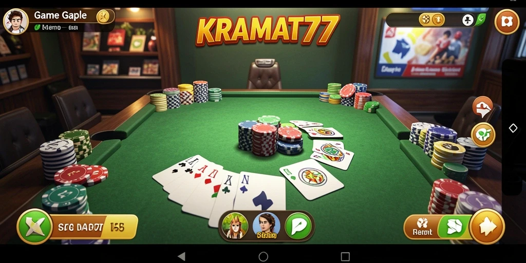 Tampilan gameplay seru KRAMAT77 dengan pemain yang bersaing dalam Gaple.