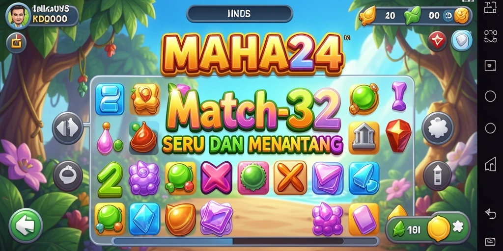 Gameplay seru MAHA24 dengan tingkat tantangan Match-3 yang menarik.