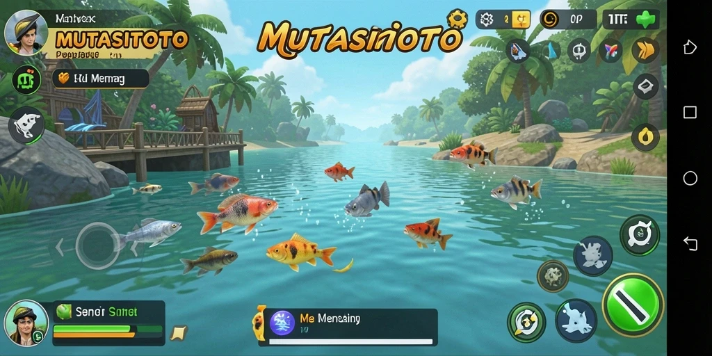Screenshot gameplay MUTASITOTO menampilkan aksi seru memancing ikan.