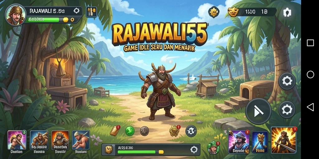 Tampilan gameplay menarik dari RAJAWALI55 dengan elemen Idle yang seru.