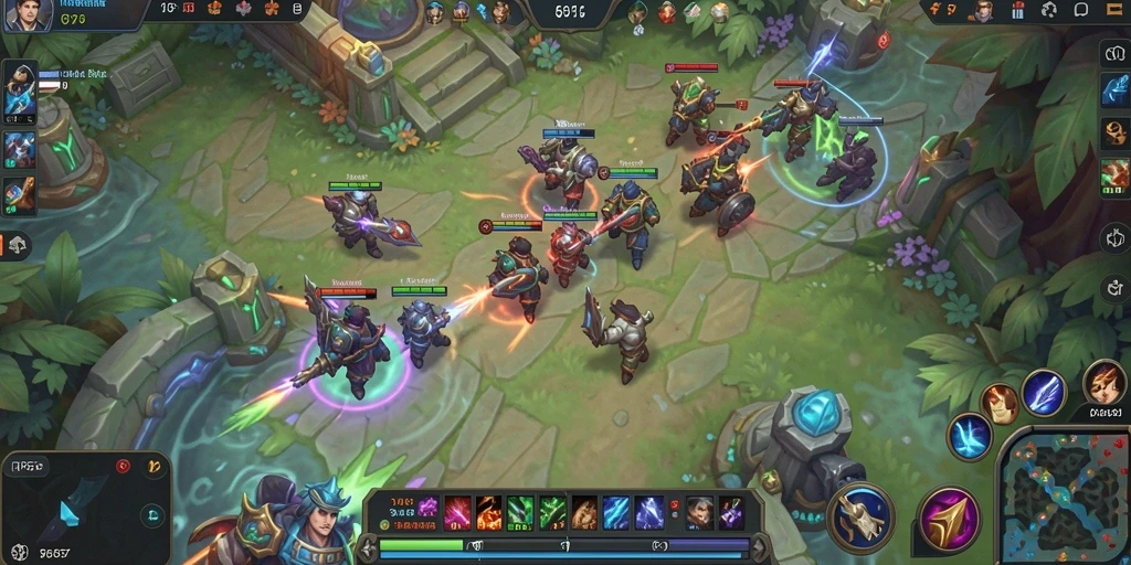 Screenshot utama RP6677 menampilkan pertarungan intens di arena MOBA.