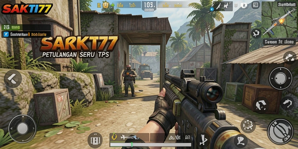 Tangkapan layar utama SAKTI77 menunjukkan aksi intens dalam gameplay TPS.