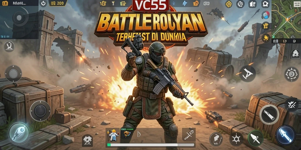 Tampilan gameplay VC55 yang mendebarkan dalam mode Battle Royale.